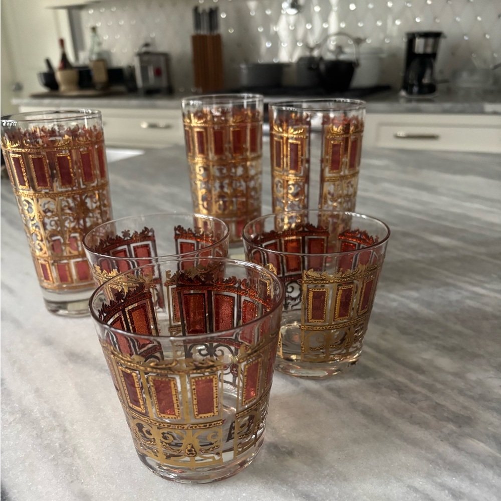 Six  culver 22kt MCM madmen Barware glasses 3  highball  3 lowball stunning